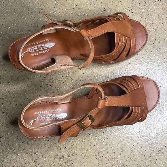 Jeffrey Campbell Free People Wood Platform Leather Sandals 9.5