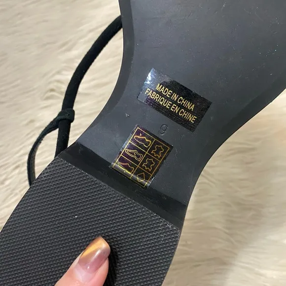 Jeffrey Campbell Island Black Suede Gold Toe Loop Square Toe Sling Back Sandals