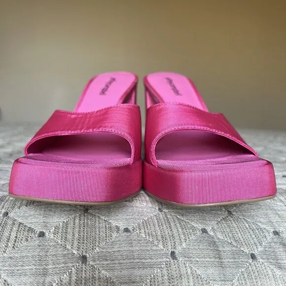 Jeffrey Campbell Ninety Platform Mule Sandal Pink Failke Cloth Women 7.5 Barbie