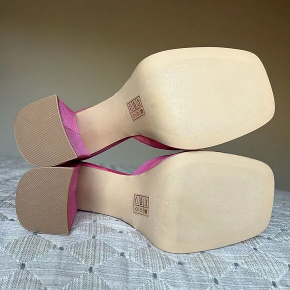 Jeffrey Campbell Ninety Platform Mule Sandal Pink Failke Cloth Women 7.5 Barbie
