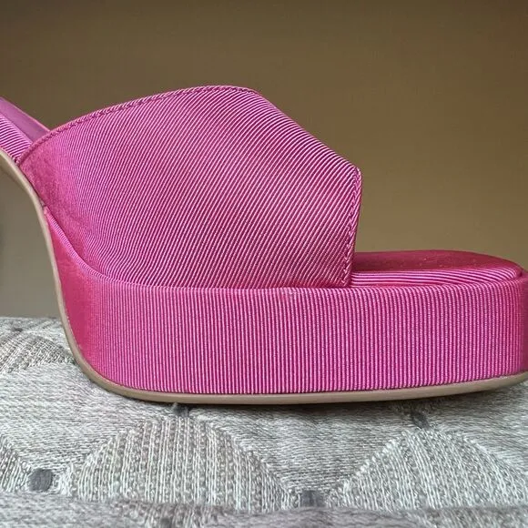Jeffrey Campbell Ninety Platform Mule Sandal Pink Failke Cloth Women 7.5 Barbie