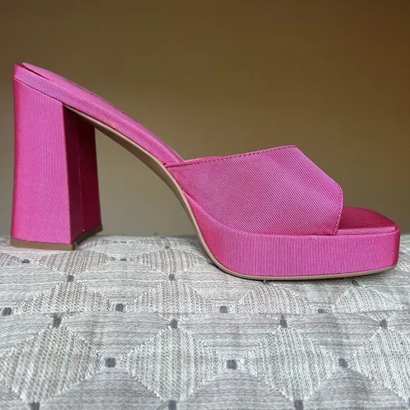 Jeffrey Campbell Ninety Platform Mule Sandal Pink Failke Cloth Women 7.5 Barbie