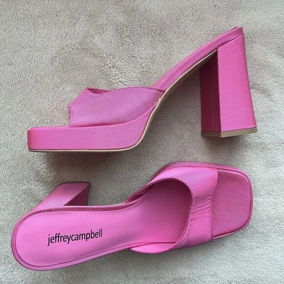 Jeffrey Campbell Ninety Platform Mule Sandal Pink Failke Cloth Women 7.5 Barbie