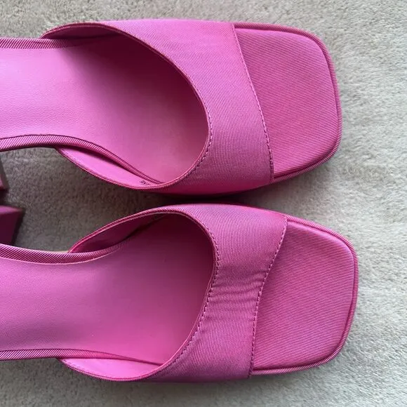 Jeffrey Campbell Ninety Platform Mule Sandal Pink Failke Cloth Women 7.5 Barbie