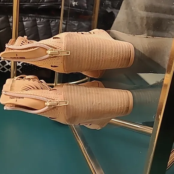 JEFFREY CAMPBELL tan cutout leather wedge sandals