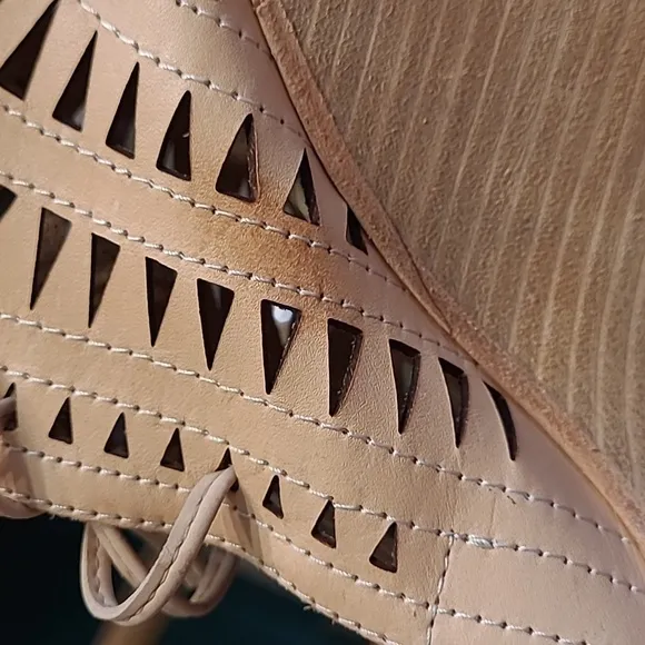 JEFFREY CAMPBELL tan cutout leather wedge sandals