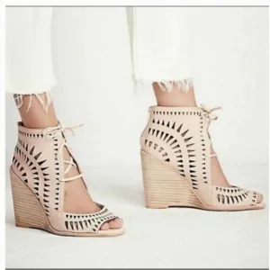 JEFFREY CAMPBELL tan cutout leather wedge sandals