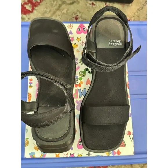 Jeffrey Campbell Women's Black Adjustable Straps Platform Sandals Size 10