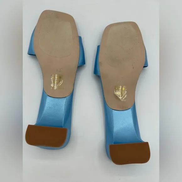 Jeffrey Campbell Women's Low Key Slip On Kitten Heels Sandals Blue Satin 8.5