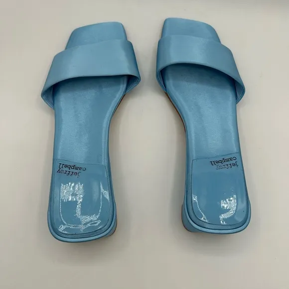 Jeffrey Campbell Women's Low Key Slip On Kitten Heels Sandals Blue Satin 8.5