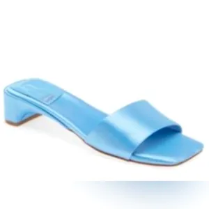 Jeffrey Campbell Women's Low Key Slip On Kitten Heels Sandals Blue Satin 8.5