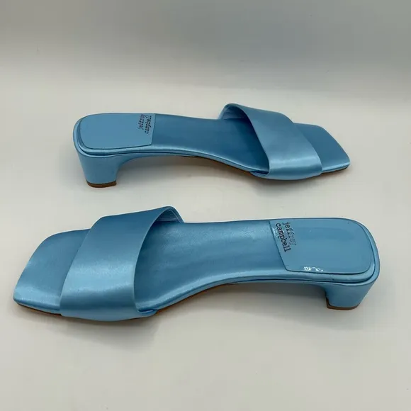 Jeffrey Campbell Women's Low Key Slip On Kitten Heels Sandals Blue Satin 8.5