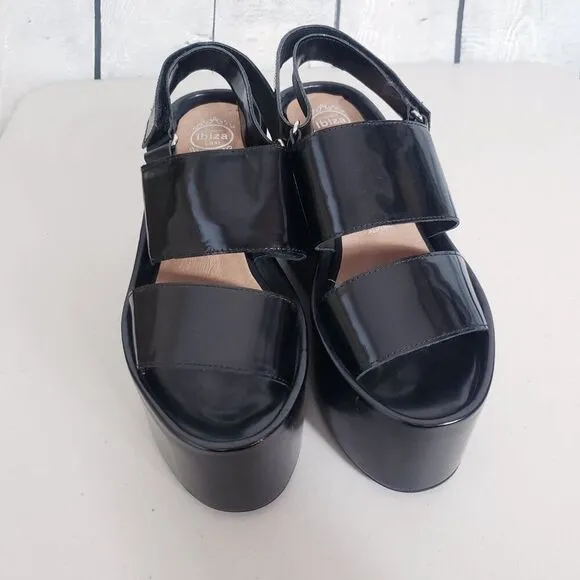 Jeffrey Campbell Platform Vegan Patent Leather Slingback Sandals Size 8.5 Black