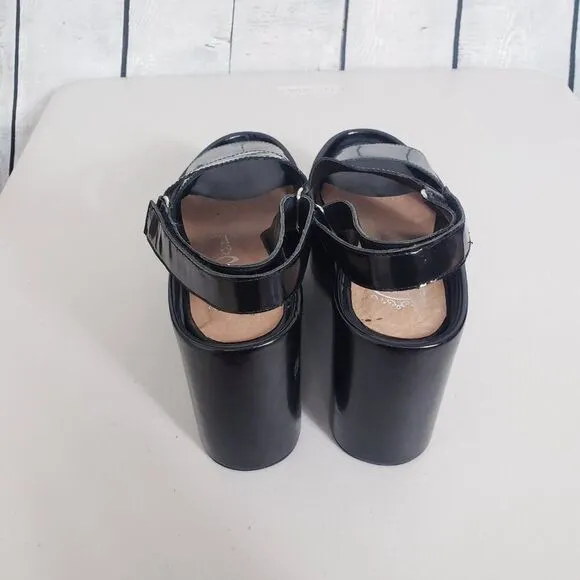 Jeffrey Campbell Platform Vegan Patent Leather Slingback Sandals Size 8.5 Black