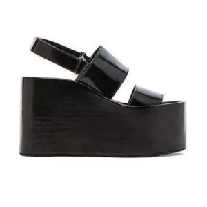 Jeffrey Campbell Platform Vegan Patent Leather Slingback Sandals Size 8.5 Black