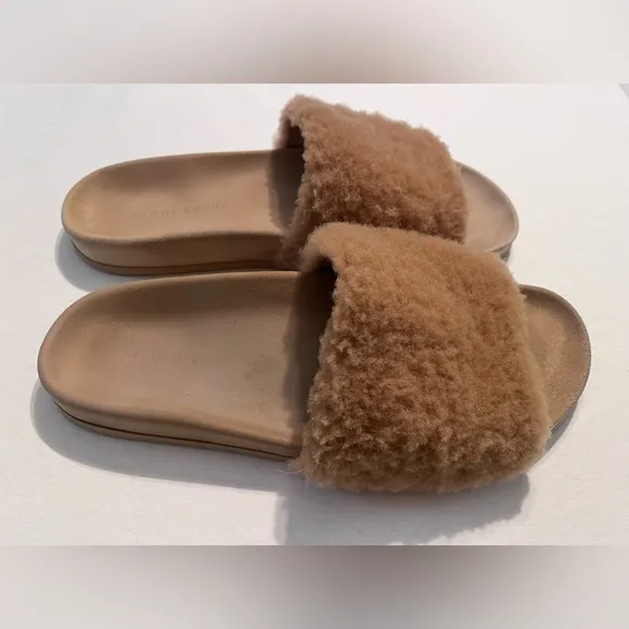 Jenni Kayne Natural Shearling Slide Sandals - Luxury Footwear Euro 40 US 9.5