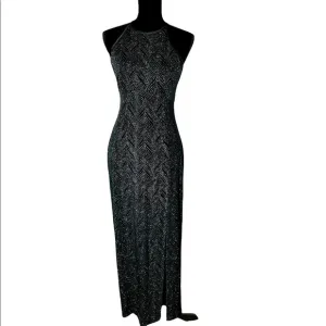 Jessica Howard vintage 90’s retro high neck slinky embellished rhinestone dress