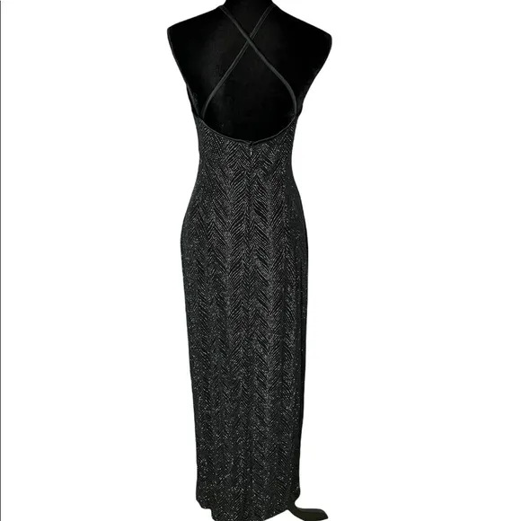 Jessica Howard vintage 90’s retro high neck slinky embellished rhinestone dress