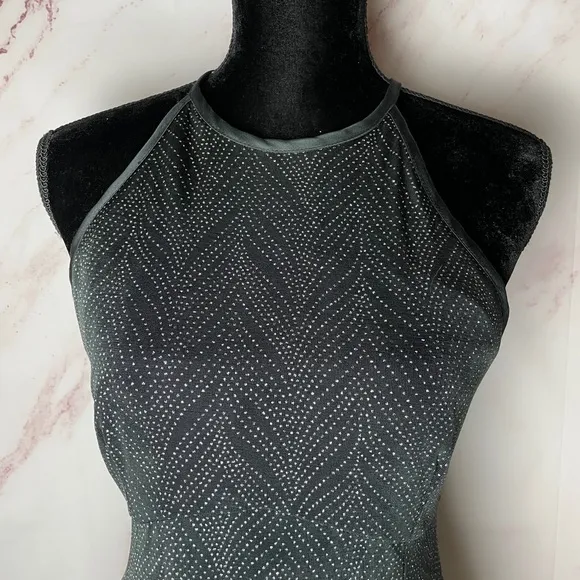Jessica Howard vintage 90’s retro high neck slinky embellished rhinestone dress