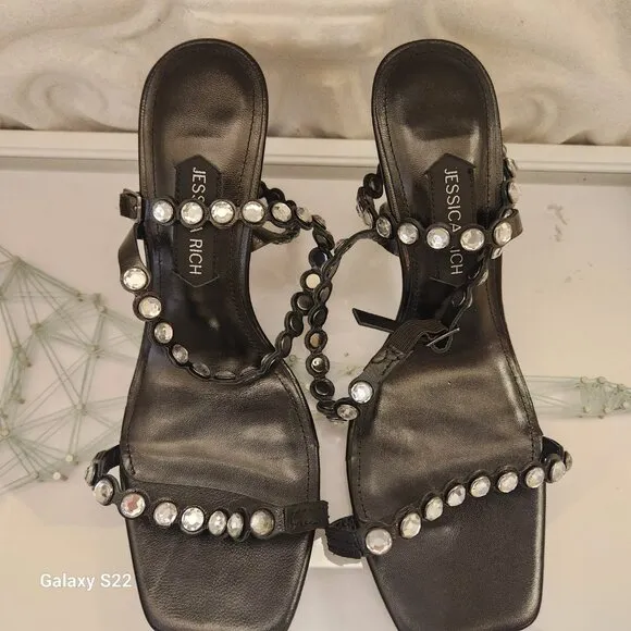 Jessica Rich Leather DIAMOND WEDGE Sandals. 90 MM | Black. NIB. Size 41/US 11