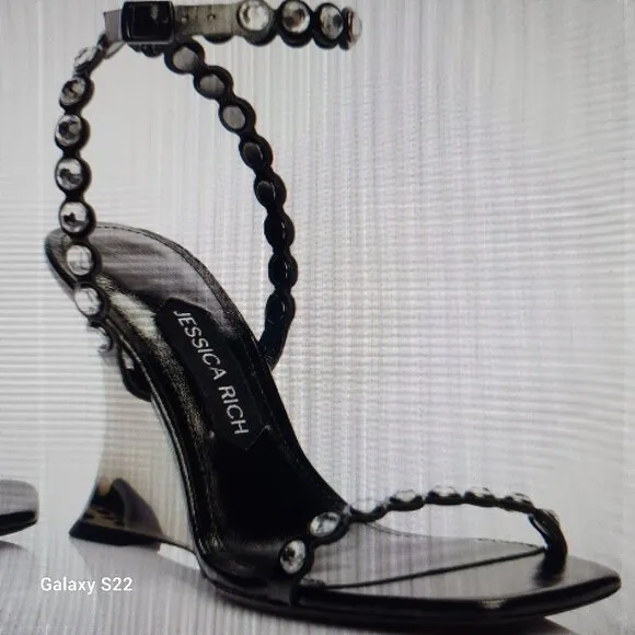 Jessica Rich Leather DIAMOND WEDGE Sandals. 90 MM | Black. NIB. Size 41/US 11