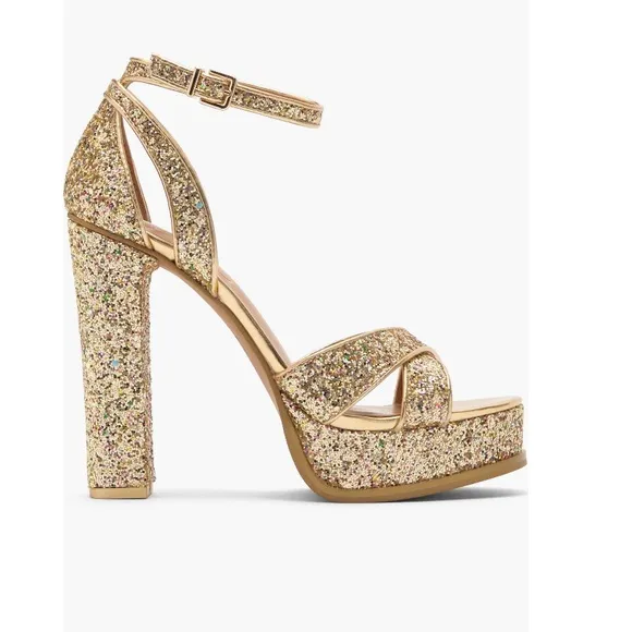 Jessica Simpson Gavynne Sequins Platform Sandals Party Gold Women’s Size 5