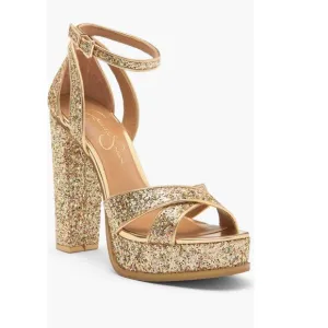 Jessica Simpson Gavynne Sequins Platform Sandals Party Gold Women’s Size 5