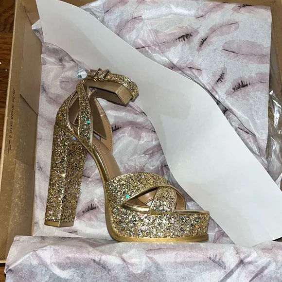 Jessica Simpson Gavynne Sequins Platform Sandals Party Gold Women’s Size 5