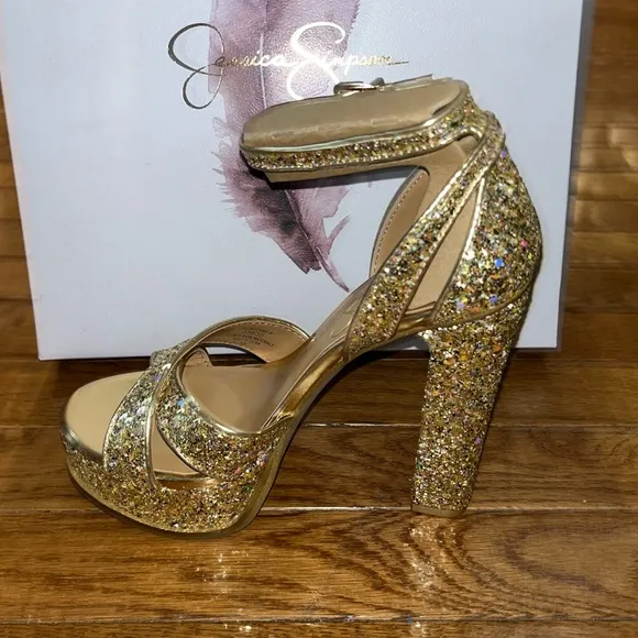 Jessica Simpson Gavynne Sequins Platform Sandals Party Gold Women’s Size 5