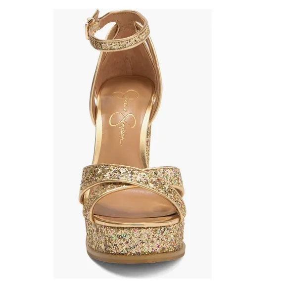 Jessica Simpson Gavynne Sequins Platform Sandals Party Gold Women’s Size 5