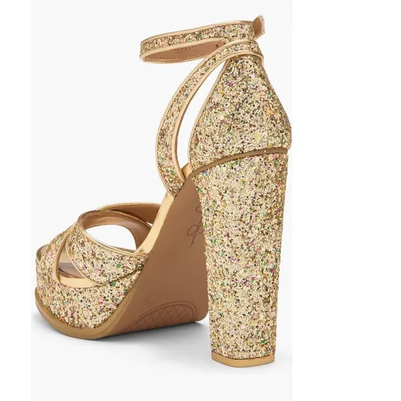 Jessica Simpson Gavynne Sequins Platform Sandals Party Gold Women’s Size 5