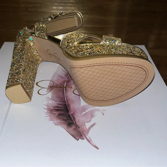 Jessica Simpson Gavynne Sequins Platform Sandals Party Gold Women’s Size 5