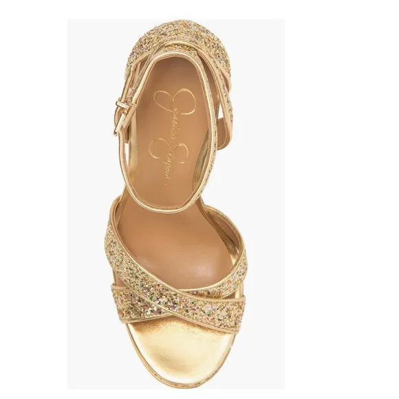 Jessica Simpson Gavynne Sequins Platform Sandals Party Gold Women’s Size 5