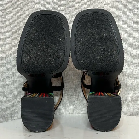 JESSICA SIMPSON SALIH BLACK RAINBOW RHINESTONE PLATFORM SANDALS **NIB**