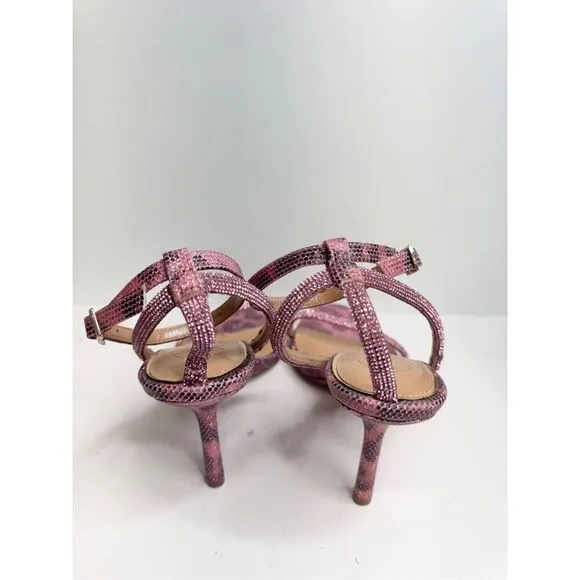 Jessica Simpson Sandals Size 9 Ankle Strap Stiletto Heels Pink Rhinestones