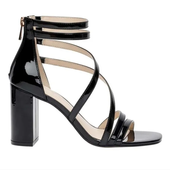 Jessica Simpson Sardona Block Heel Sandals - Black Patent, Size 7.5