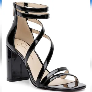 Jessica Simpson Sardona Block Heel Sandals - Black Patent, Size 7.5