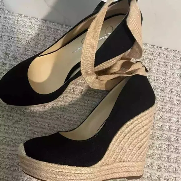 Jessica Simpson Women's Zexie Espadrille Wedge Heels Sandals Black Size 9.5M