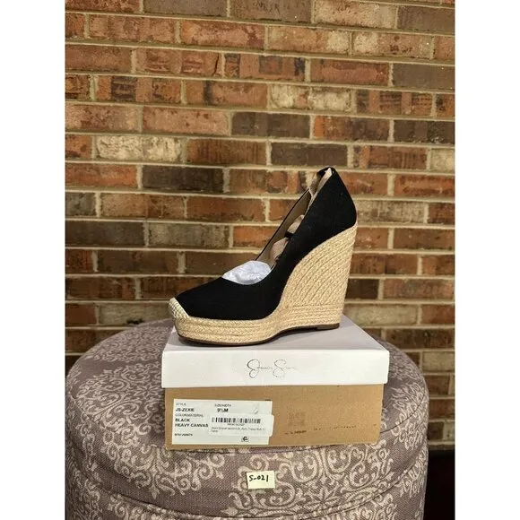 Jessica Simpson Women's Zexie Espadrille Wedge Heels Sandals Black Size 9.5M