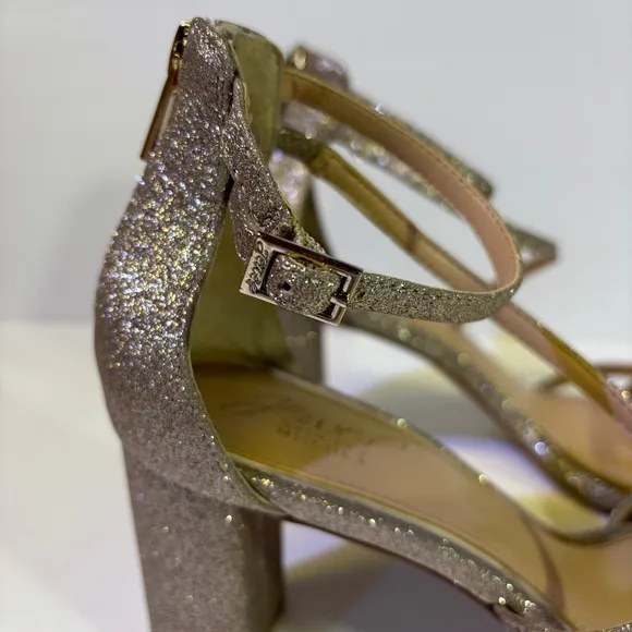 Jewel Badgley Mischka - Gold Block Heel Strappy Sandals