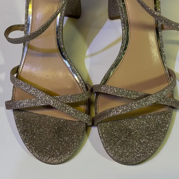 Jewel Badgley Mischka - Gold Block Heel Strappy Sandals