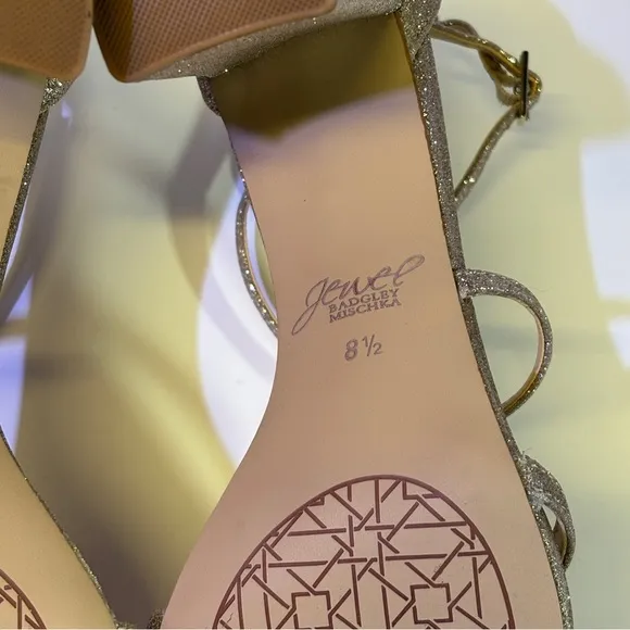 Jewel Badgley Mischka - Gold Block Heel Strappy Sandals