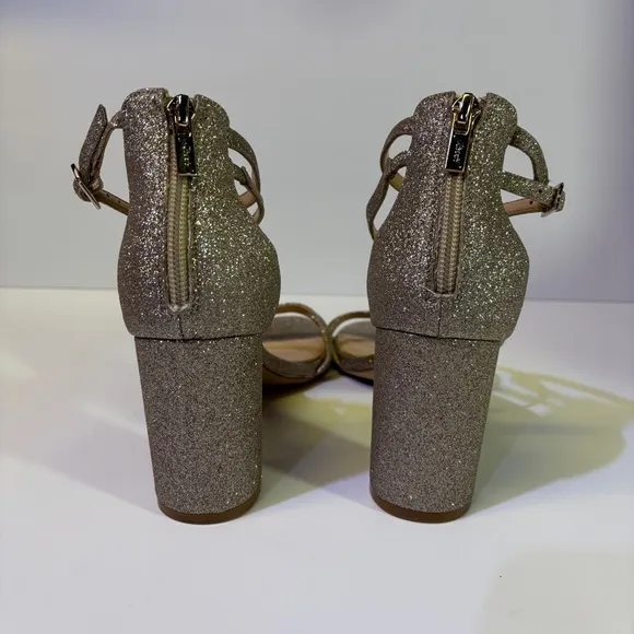 Jewel Badgley Mischka - Gold Block Heel Strappy Sandals