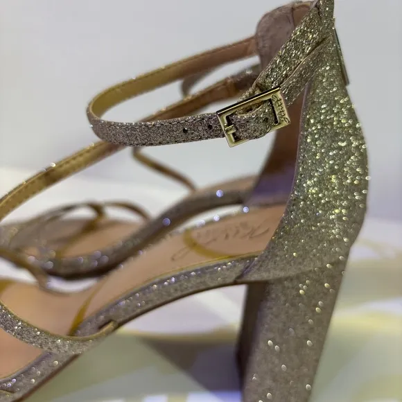 Jewel Badgley Mischka - Gold Block Heel Strappy Sandals