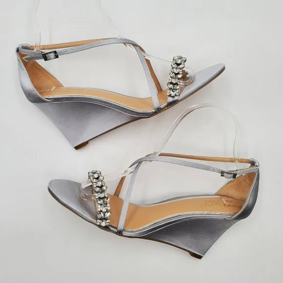 Jewel Badgley Mischka Satin Embellished Wedge Heels - NWOT