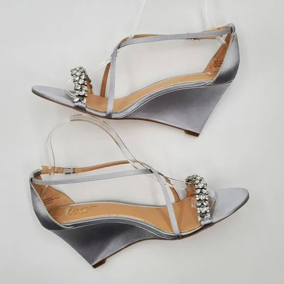 Jewel Badgley Mischka Satin Embellished Wedge Heels - NWOT