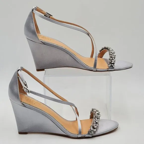Jewel Badgley Mischka Satin Embellished Wedge Heels - NWOT