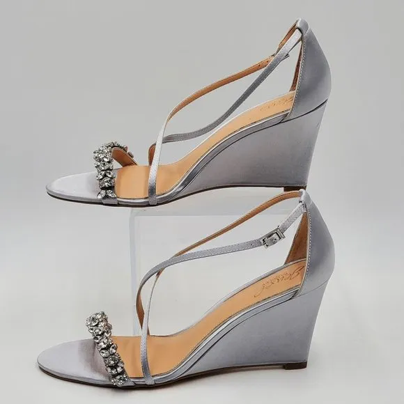 Jewel Badgley Mischka Satin Embellished Wedge Heels - NWOT