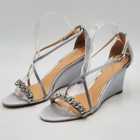 Jewel Badgley Mischka Satin Embellished Wedge Heels - NWOT