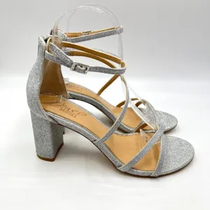 Jewel Badgley Mischka Womens 7.5 Silver Strappy Dress Sandals Heels Shoes
